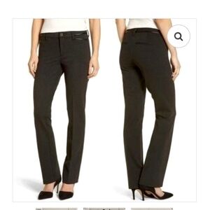 NYDJ Black Ponte Straight Leg Pants with Faux Leather Trim Marilyn, Size 0